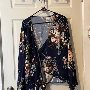 COPY - 91. SHEIN 4XL Curve wrap blouse blue with flowers